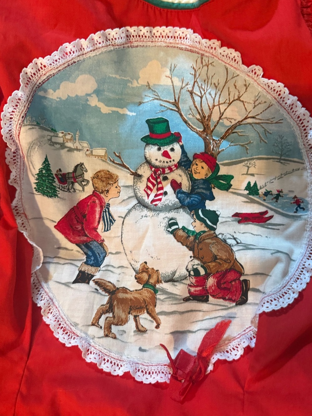 Vintage 80s Christmas snowman long Apron full length *flaw* - Picture 4 of 4